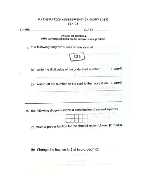 Read Mathematics Year 2 Exam Paper 