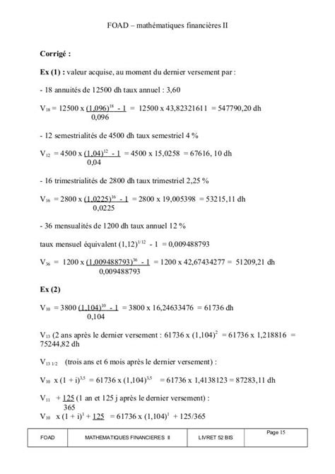 mathematique financiere exercise corrige pdf