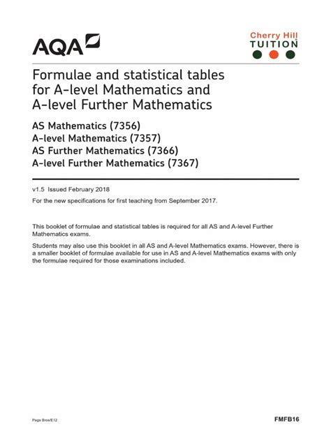 Maths A Level Aqa Formula Booklet