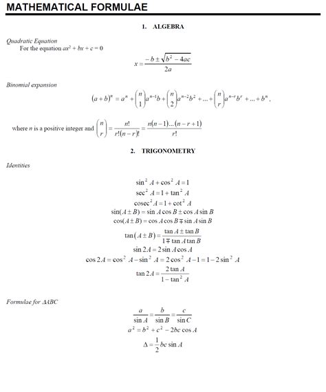 Maths A Level Formula Sheet