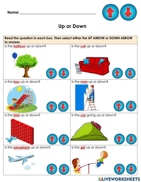Maths Concepts Up Or Down Worksheet Live Worksheets Concept Of Up And Down - Concept Of Up And Down