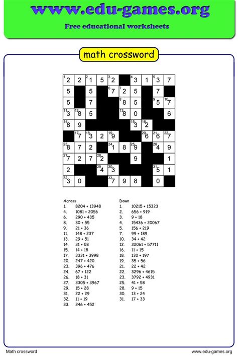 Maths Crossword Puzzles Lower Limits In Math Crossword - Lower Limits In Math Crossword