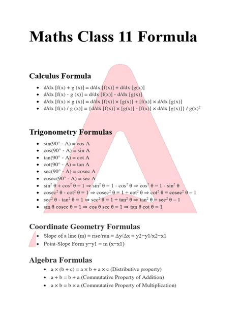 Maths Formulas For Class 11 Pdf Free Download