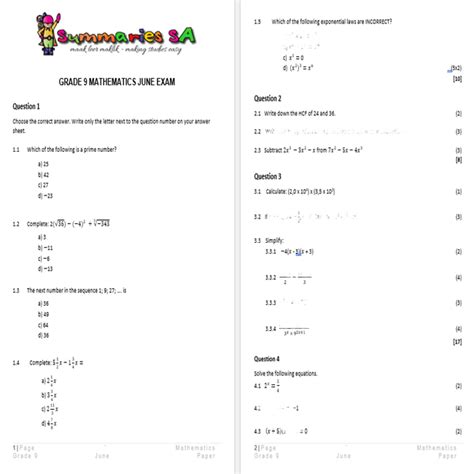 Maths Grade9 June Examination
