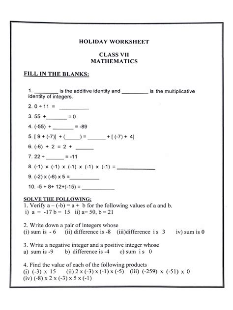 Maths Holiday Homework