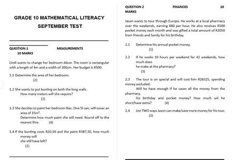 maths literacy grade 10 september 2013