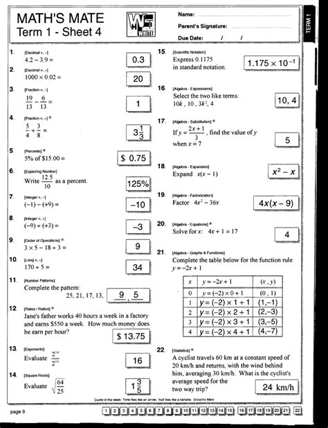 maths mate green term 4 sheet 1