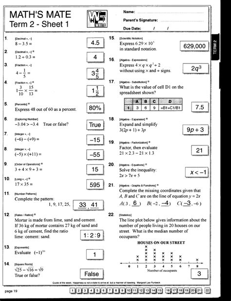 Maths Mate Term 1 Sheet 7 Answers