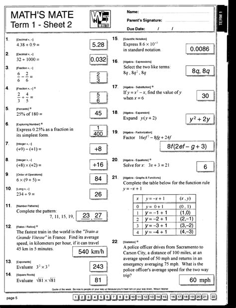 Maths Mate Term 2 Sheet 1 Answers