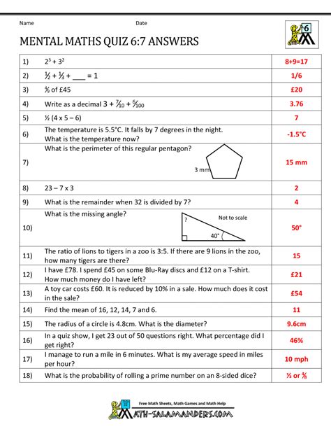 maths mentals year 6