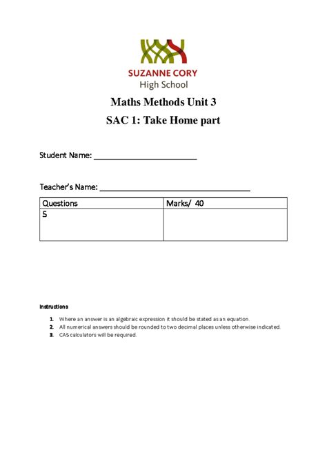 maths methods sac unit 3