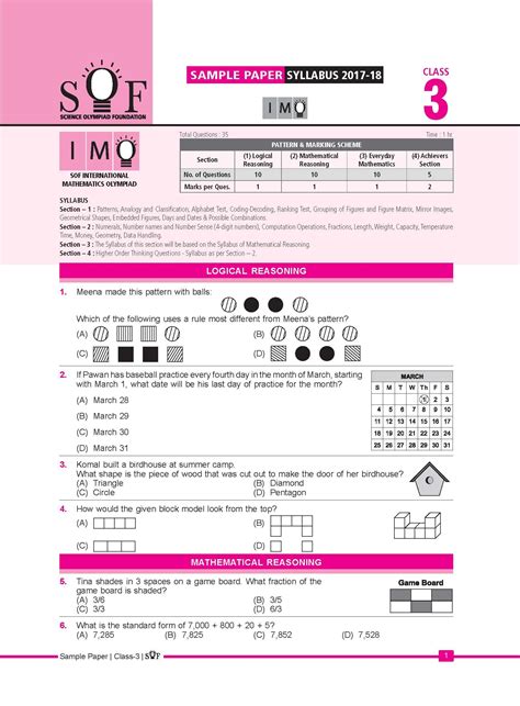 Maths Olympiad For Class 3 Worksheets With Answers Pdf
