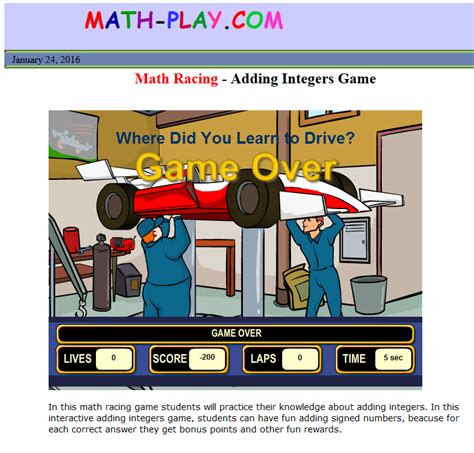 Maths Racer Game Have Fun Learning Your Times Math Car Race - Math Car Race
