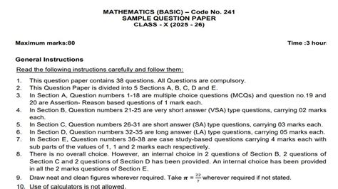 Maths Sample Paper For Class 10 Fa1