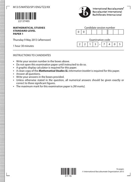 Maths Studies 2013 Tz2 Mark Scheme