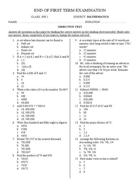 maths syllabus for jhs