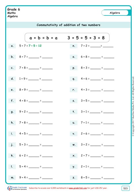 Maths Worksheet For Class 6