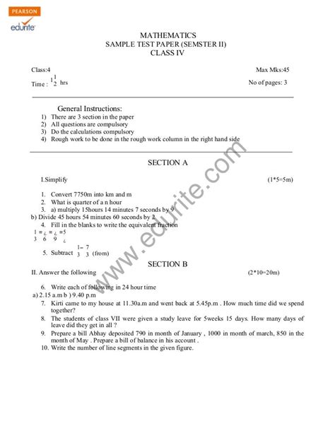 Read Maths Class Iv Cbse Sample Paper 2013 