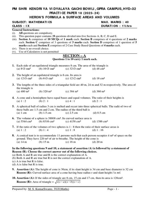 Download Maths Mensuration Papers For Class 9 