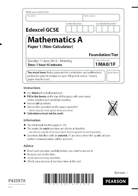 Read Online Maths Mock June 2014 Paper 1 Pixl 