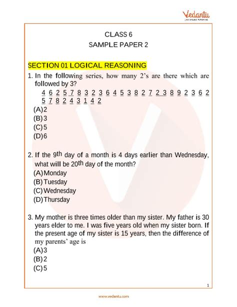 Full Download Maths Olympiad For Class 6 2013 Sample Paper 