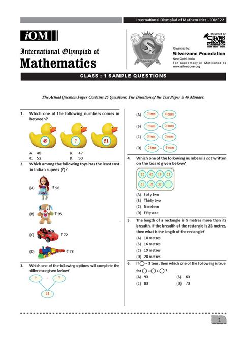 Download Maths Olympiad Junior Aus Practise Paper 