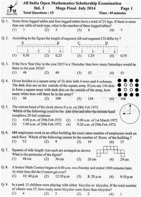 Read Maths Question Paper For Class 5 