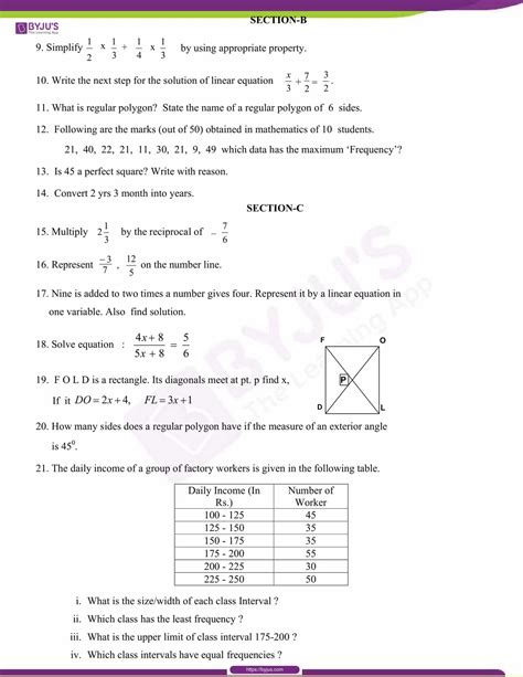 Read Maths Question Paper For Class 8 