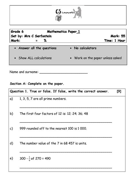 Full Download Maths Test Papers For Class 6 