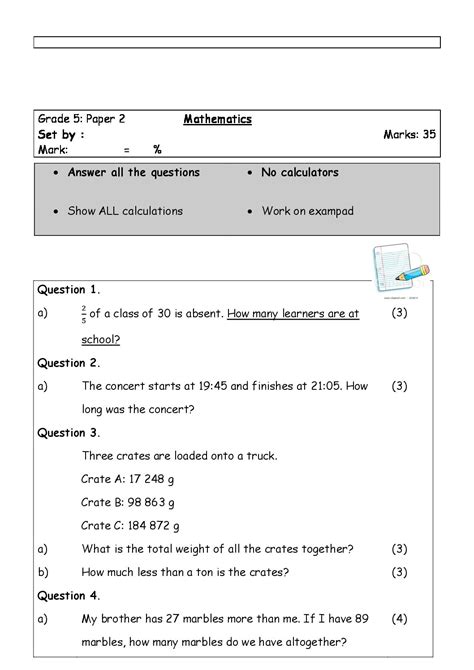 Download Maths Test Papers Standard 5 