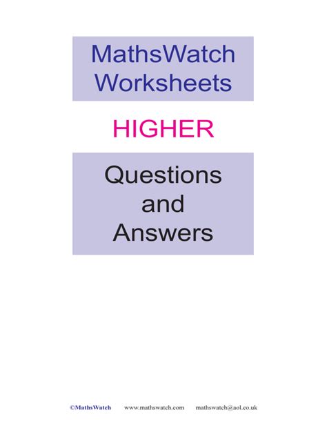 Read Online Mathswatch Worksheets Higher Questions And 