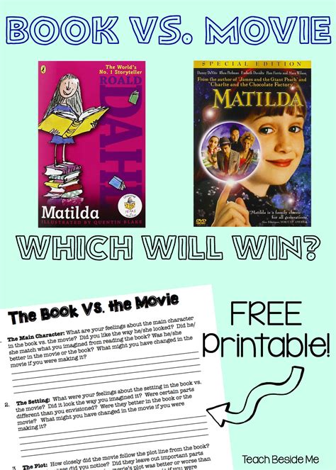Matilda Book Vs Movie Teach Beside Me Movie Vs Book Worksheet - Movie Vs Book Worksheet
