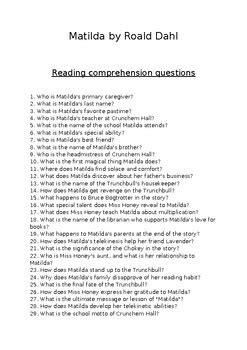 Read Matilda Comprehension Questions And Answers 