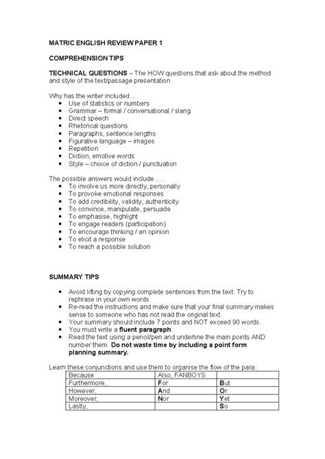 matric english notes 2013
