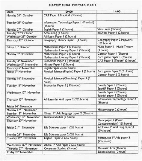 matric exam timetable 2014 midyear exam