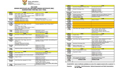 Matric June Exam Timetable