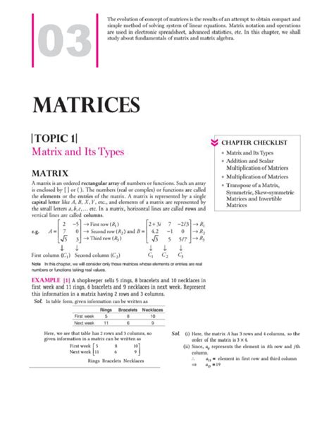 Matrices Class 12 Notes
