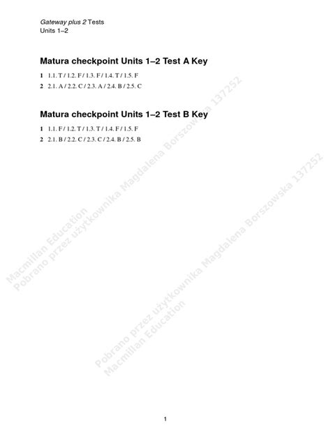 Matura Plus 2 Key