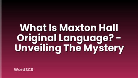 Maxton Hall Original Language