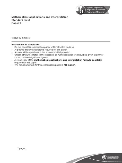 Full Download May 2013 Mathematics Standard Level Paper 2 