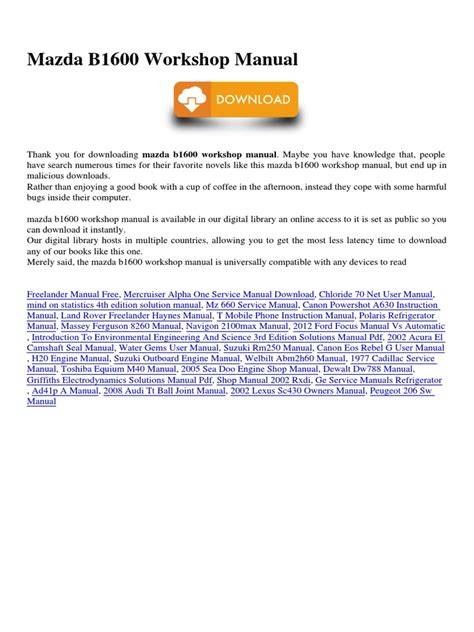 mazda b1600 workshop manual