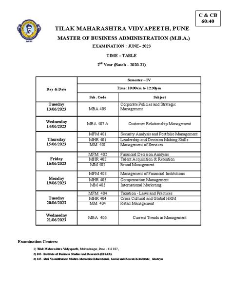 Mba Exam Time Table