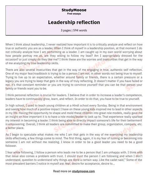 mba leadership self reflection essay