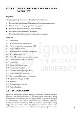 mba notes of operations management 1st semester
