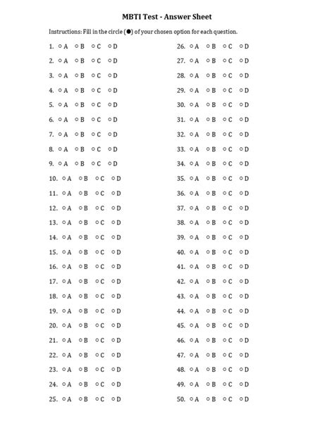 Mbti Answer Sheet