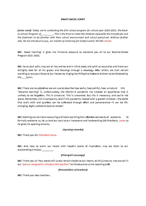Mc Script For Seminar