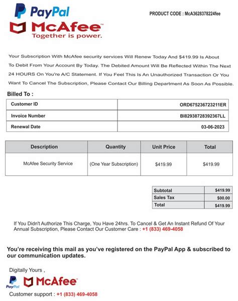 Mcafee Billing Page