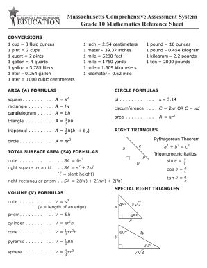 Mcas Math Reference Sheet
