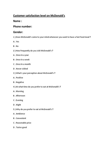 Mcdonald S Questionnaire