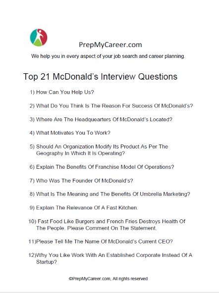 Mcdonalds Interview Questions